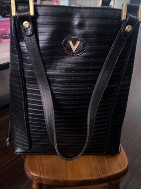 Valentino Black Tote with Gold V Emblem